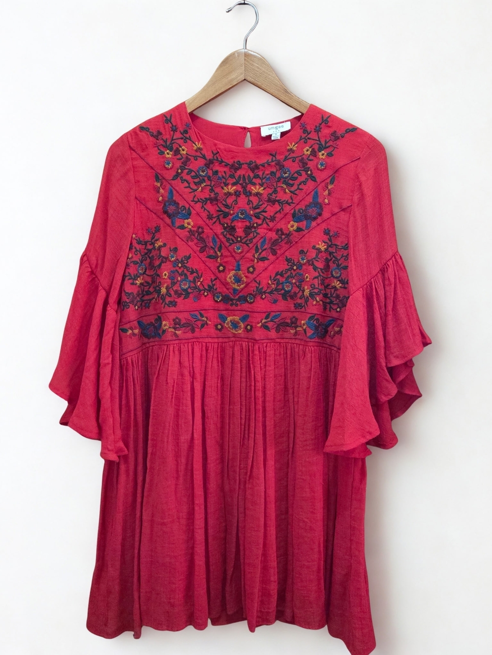 Umgee Red Embroidered Boho Mini Dress